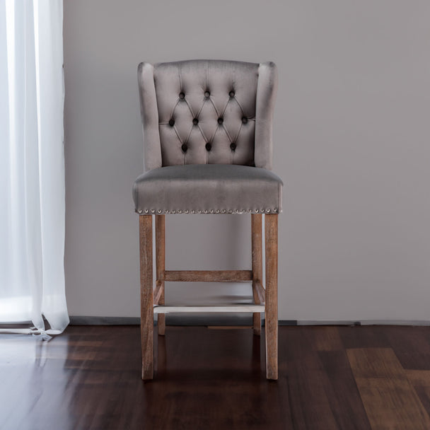 Bar stool, gray, velvet