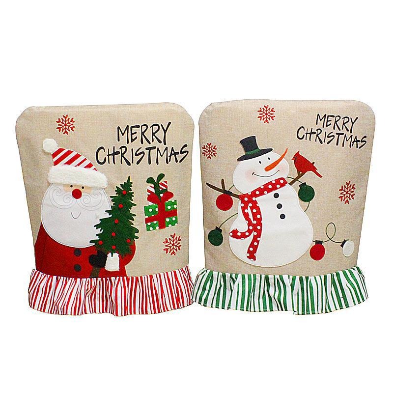 Christmas Chair Cover Embroidered Elderly Snowman Chair Cover Linen Lace Chair Cover Backrest Cushion Decoration