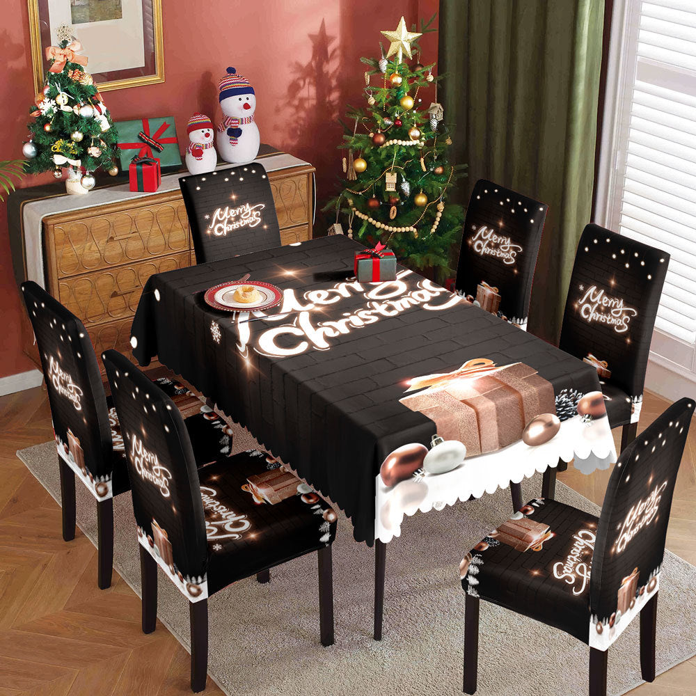 Christmas Waterproof Printed Tablecloth Restaurant Home Printed Chair Cover Christmas Tablecloth Chair Cover Decorative Set