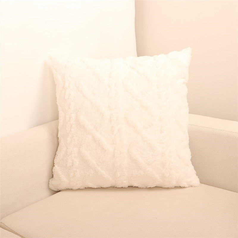 Modern Simple Plush Pillowcase Office Sofa Plain Jacquard Super Soft Flannel Back Cover Large Pillowcase