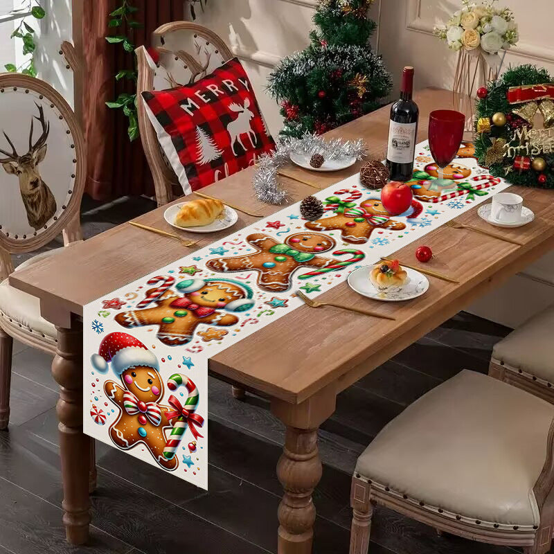 New Gingerbread Man Table Flag Christmas Party Decoration Tablecloth Mat Living Room Dining Room Tablecloth Printed Tea Table Fabric