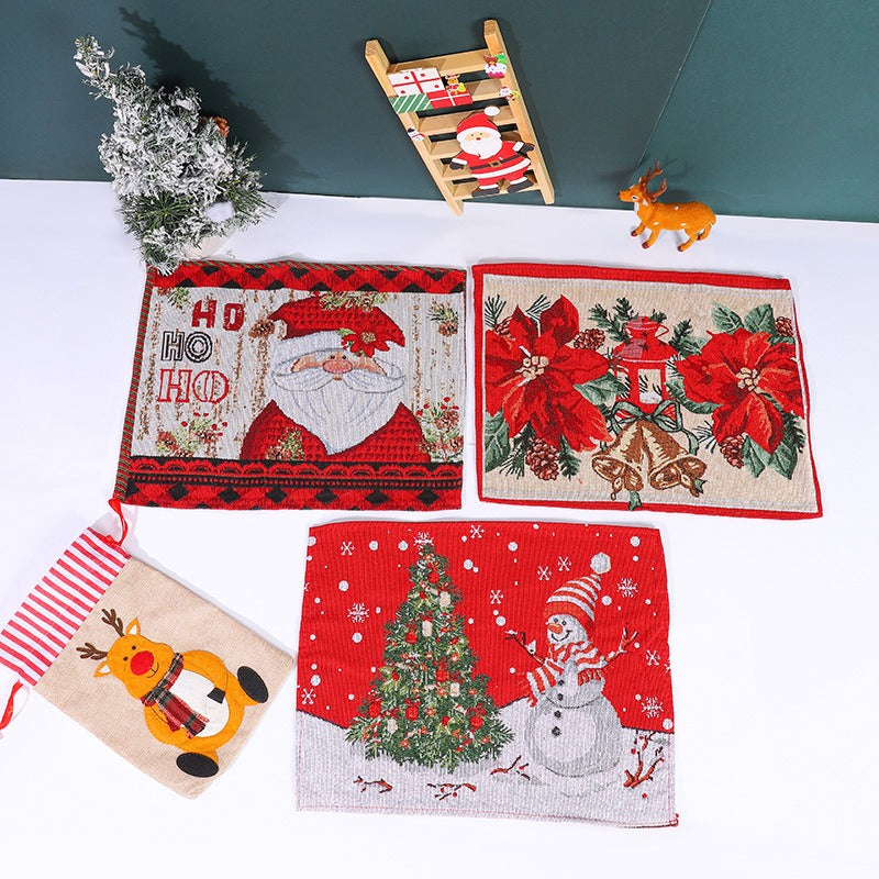 Knitted fabric Santa Claus snowman placemat cartoon figurine insulation pad tablecloth elderly tree placemat