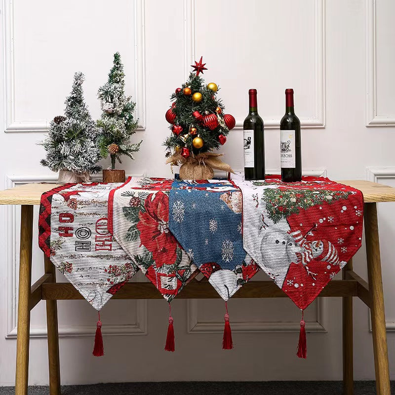 Knitted tassel cartoon table flag Santa Claus snowman tablecloth dining table decoration insulation pad