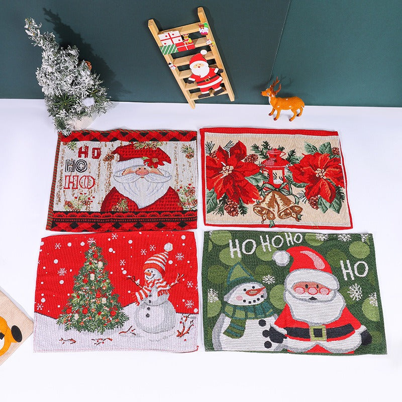 Knitted fabric Santa Claus snowman placemat cartoon figurine insulation pad tablecloth elderly tree placemat