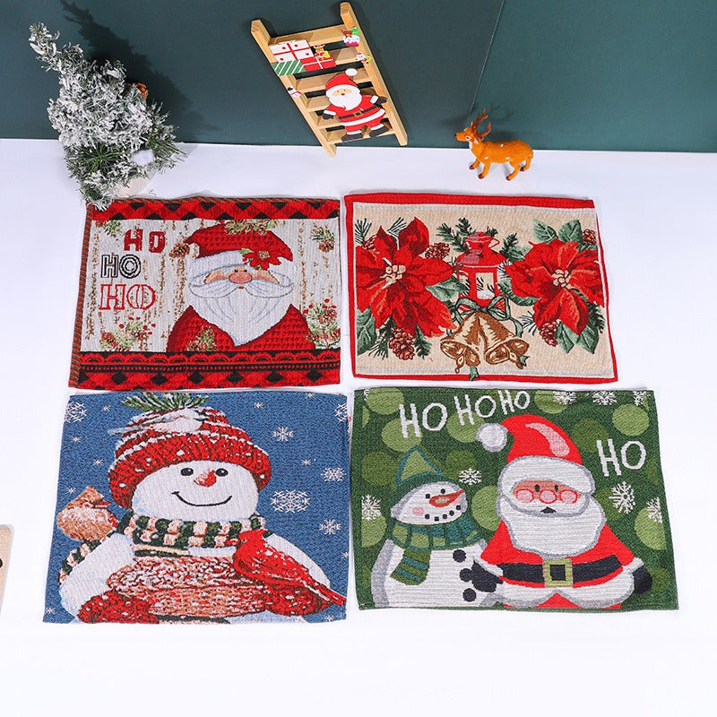 Knitted fabric Santa Claus snowman placemat cartoon figurine insulation pad tablecloth elderly tree placemat