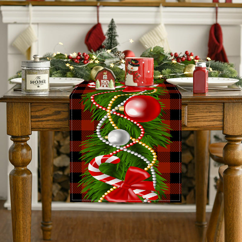 Christmas table flag Christmas candy printed tablecloth TV cabinet decoration white linen tablecloth tea flag pad