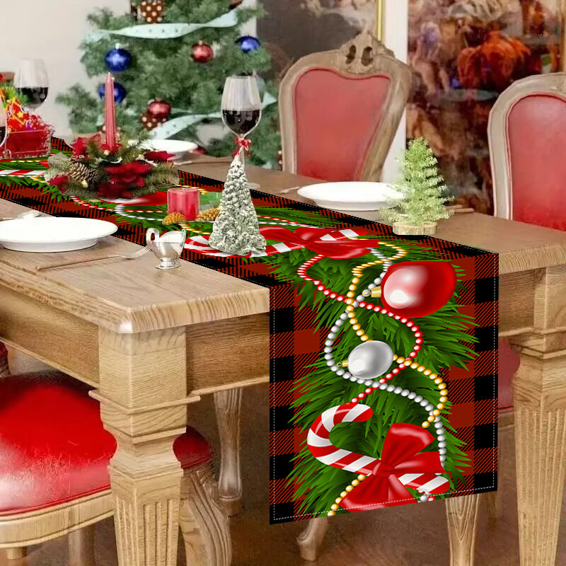 Christmas table flag Christmas candy printed tablecloth TV cabinet decoration white linen tablecloth tea flag pad