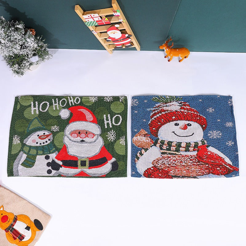 Knitted fabric Santa Claus snowman placemat cartoon figurine insulation pad tablecloth elderly tree placemat