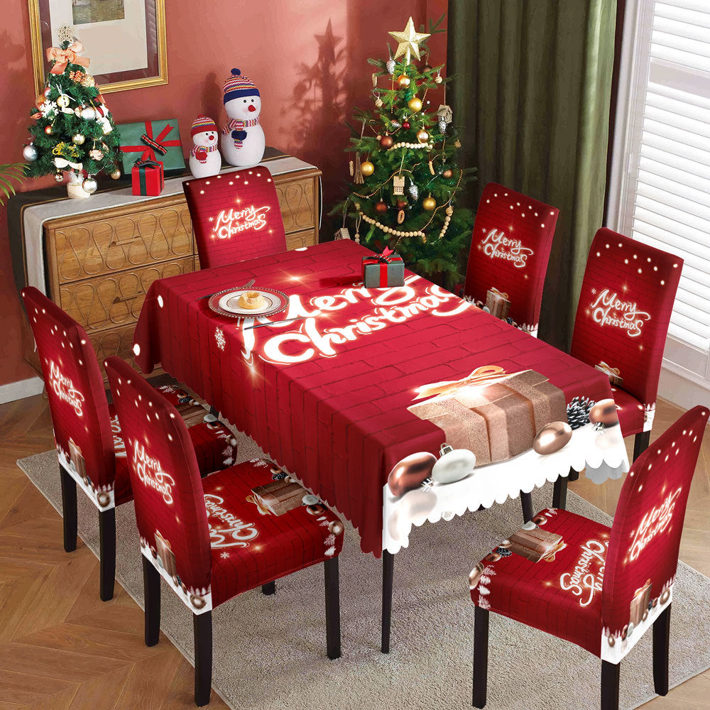 Christmas Waterproof Printed Tablecloth Restaurant Home Printed Chair Cover Christmas Tablecloth Chair Cover Decorative Set