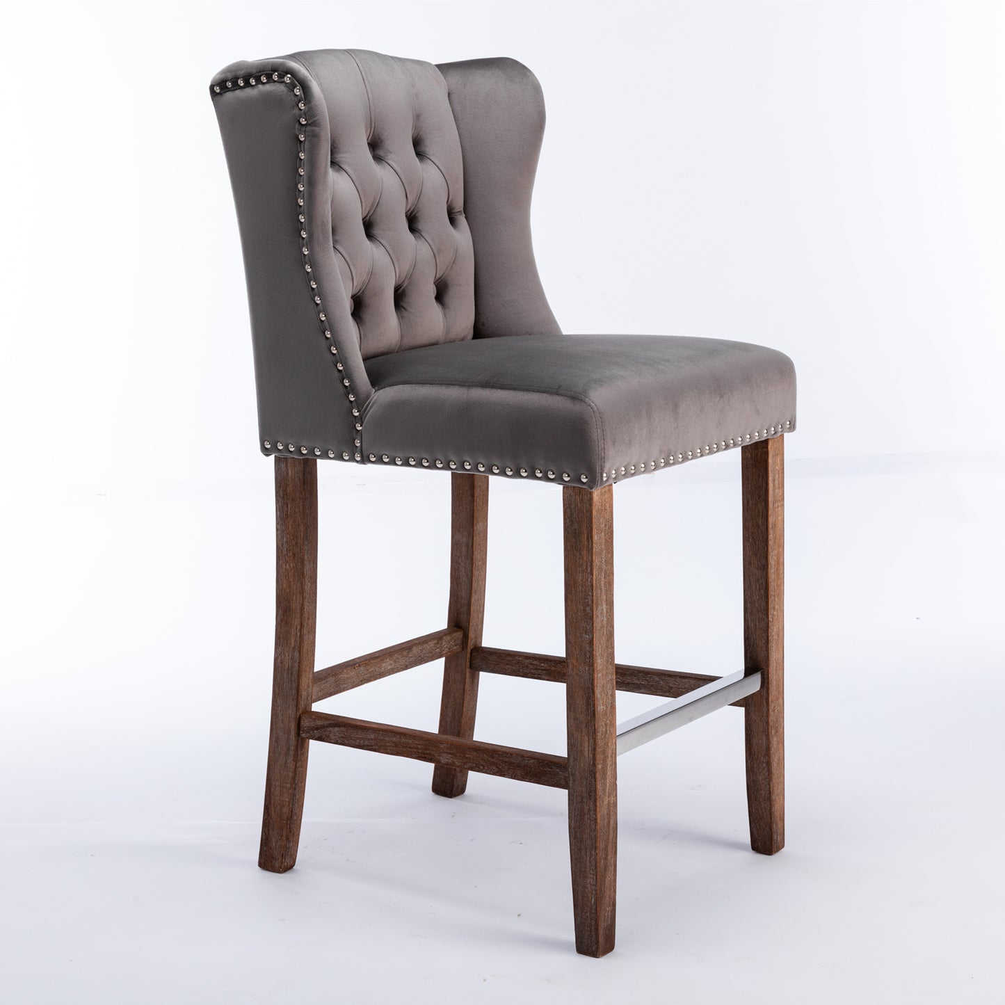 A&A Furniture Counter Height Bar Stools Upholstered 27" Seat Height Barstools Wingback Breakfast Chairs