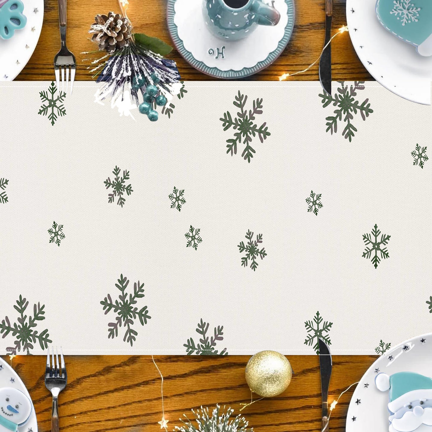 Reindeer printed table flag Christmas snowflake linen tablecloth holiday decoration table cloth tea flag pad