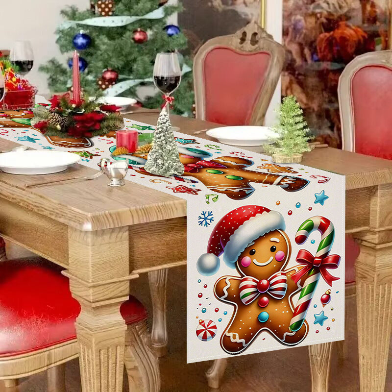 New Gingerbread Man Table Flag Christmas Party Decoration Tablecloth Mat Living Room Dining Room Tablecloth Printed Tea Table Fabric