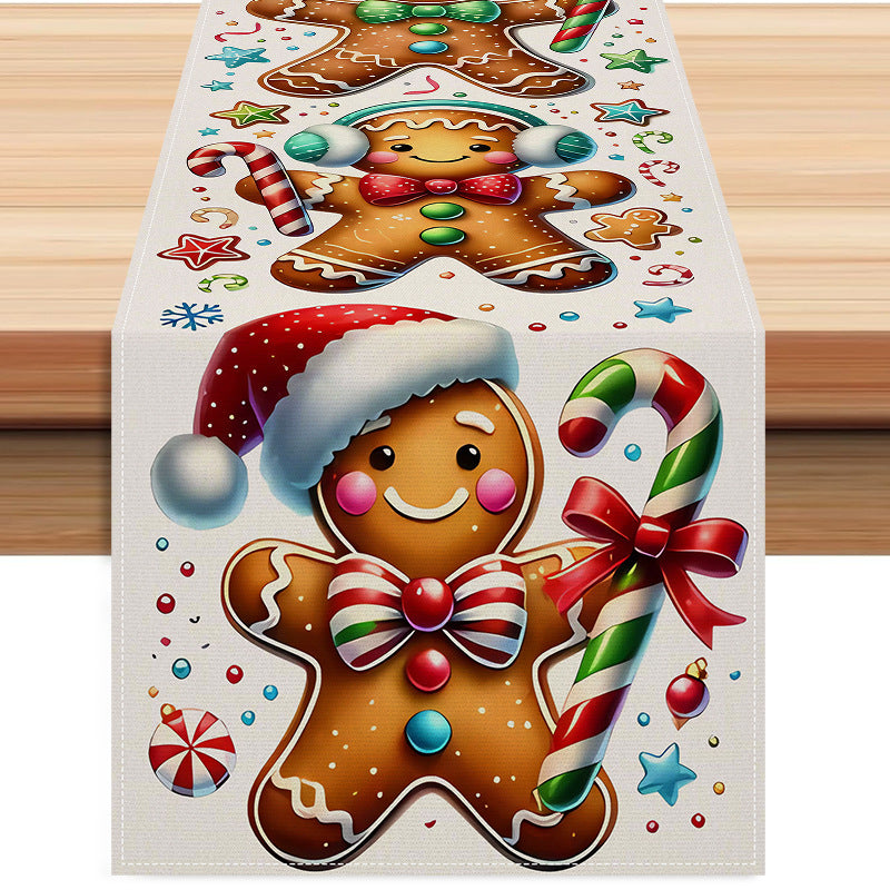 New Gingerbread Man Table Flag Christmas Party Decoration Tablecloth Mat Living Room Dining Room Tablecloth Printed Tea Table Fabric