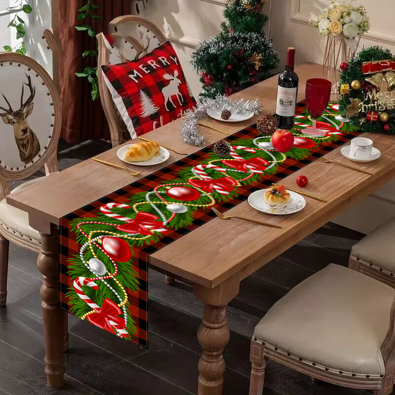 Christmas table flag Christmas candy printed tablecloth TV cabinet decoration white linen tablecloth tea flag pad