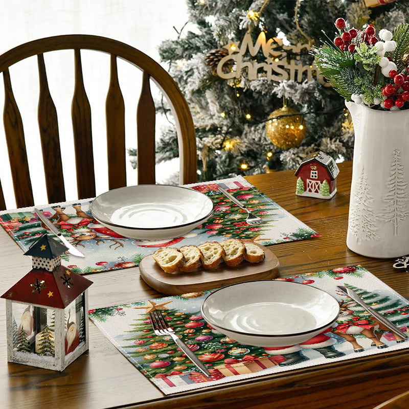 Christmas decoration placemat holiday kitchen table decoration insulation pad printed tablecloth pad