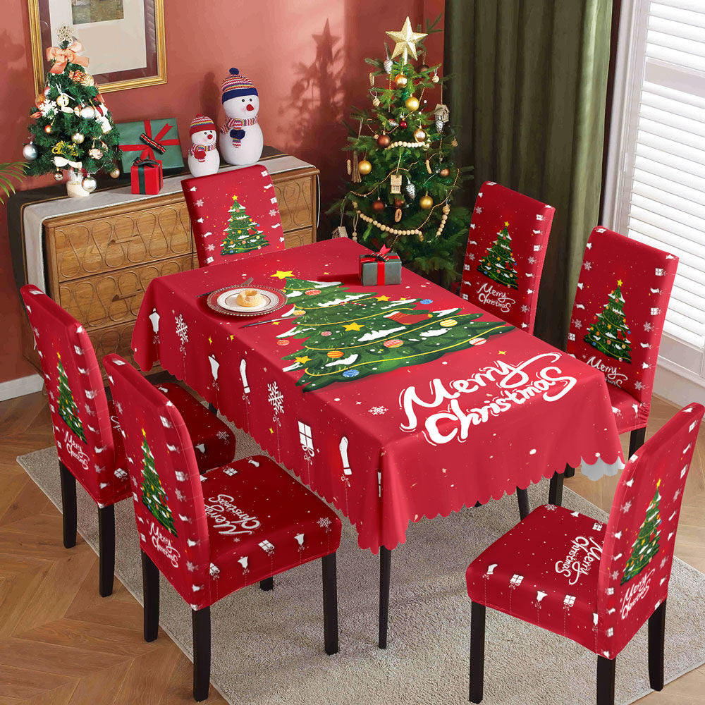 Christmas Waterproof Printed Tablecloth Restaurant Home Printed Chair Cover Christmas Tablecloth Chair Cover Decorative Set