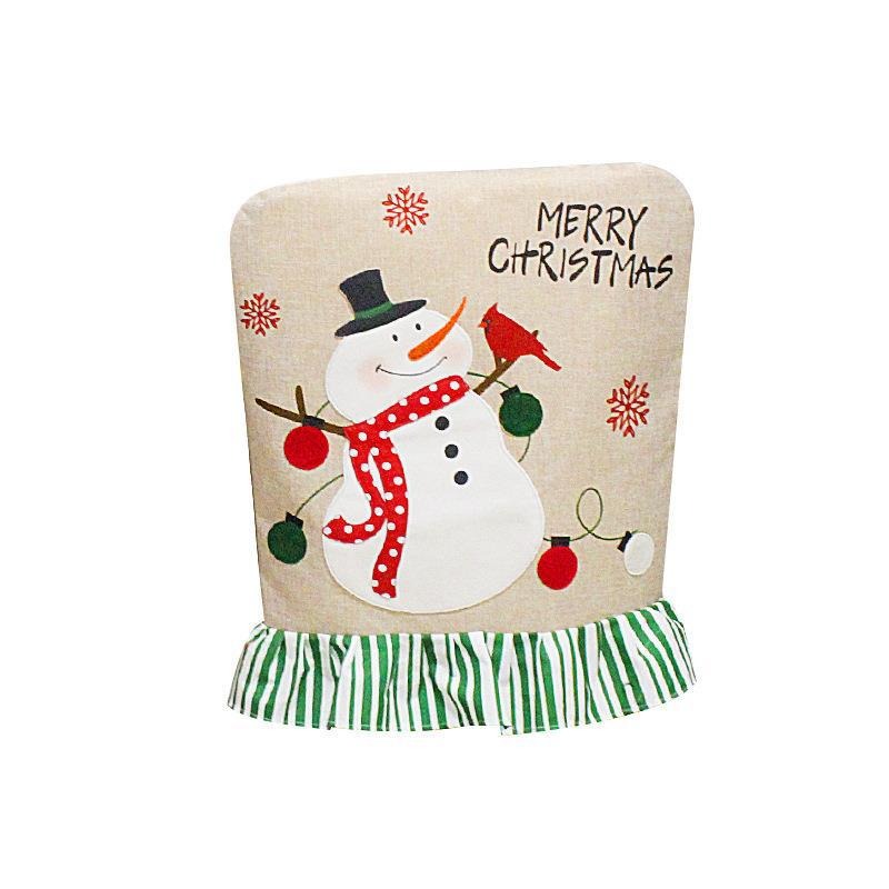 Christmas Chair Cover Embroidered Elderly Snowman Chair Cover Linen Lace Chair Cover Backrest Cushion Decoration