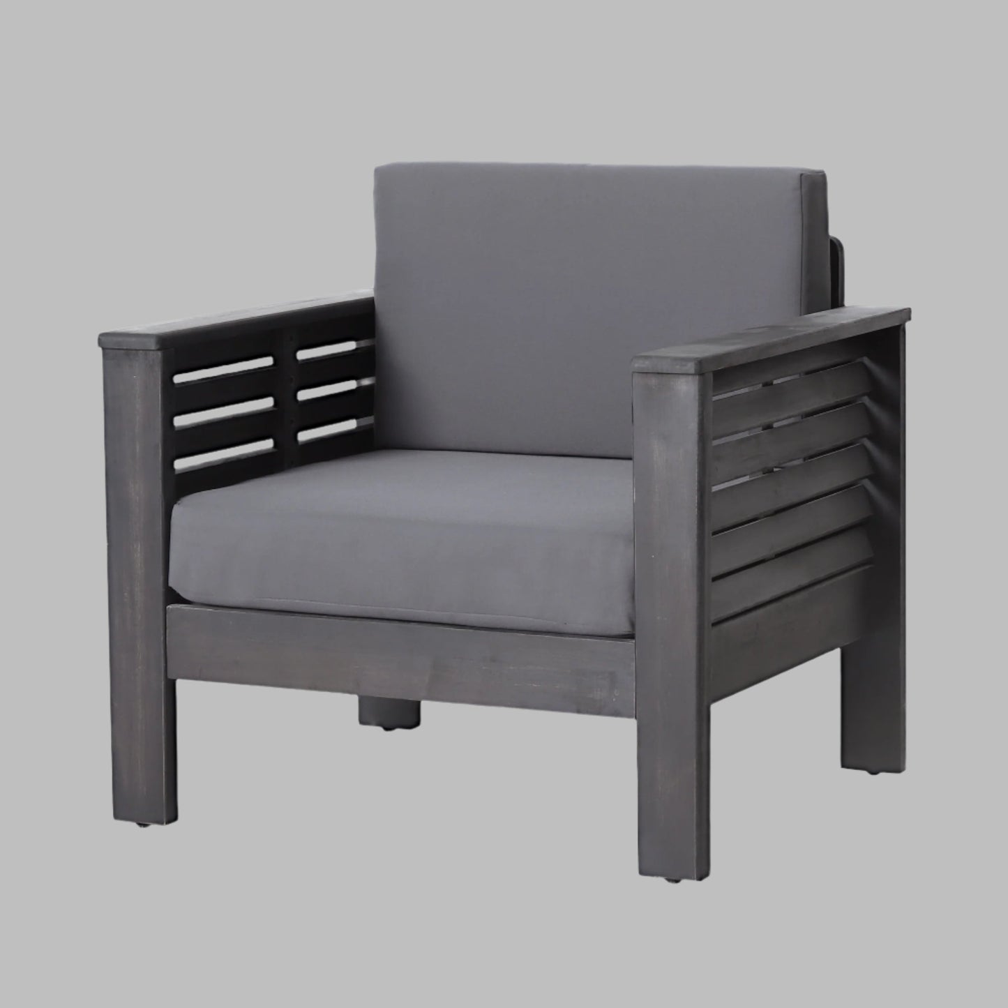 ( Set of 2) Outdoor Acacia Wood Club Chairs with Cushions, Dark Gray, 27.75"D x 32"W x 27.75"H