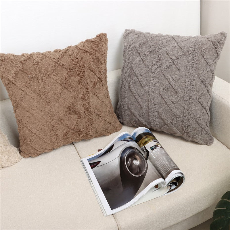 Modern Simple Plush Pillowcase Office Sofa Plain Jacquard Super Soft Flannel Back Cover Large Pillowcase