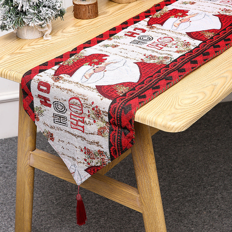 Knitted tassel cartoon table flag Santa Claus snowman tablecloth dining table decoration insulation pad