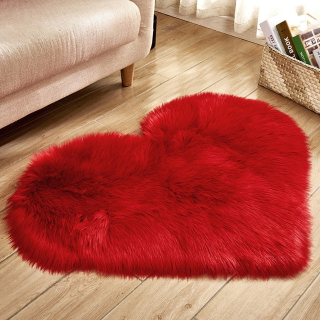 Love Heart Rugs Artificial Wool Hairy Carpet Faux Floor Mat Fur Plain Fluffy Area Rug Soft Living Room Carpet Bedroom Floor Mat