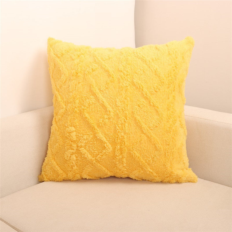 Modern Simple Plush Pillowcase Office Sofa Plain Jacquard Super Soft Flannel Back Cover Large Pillowcase