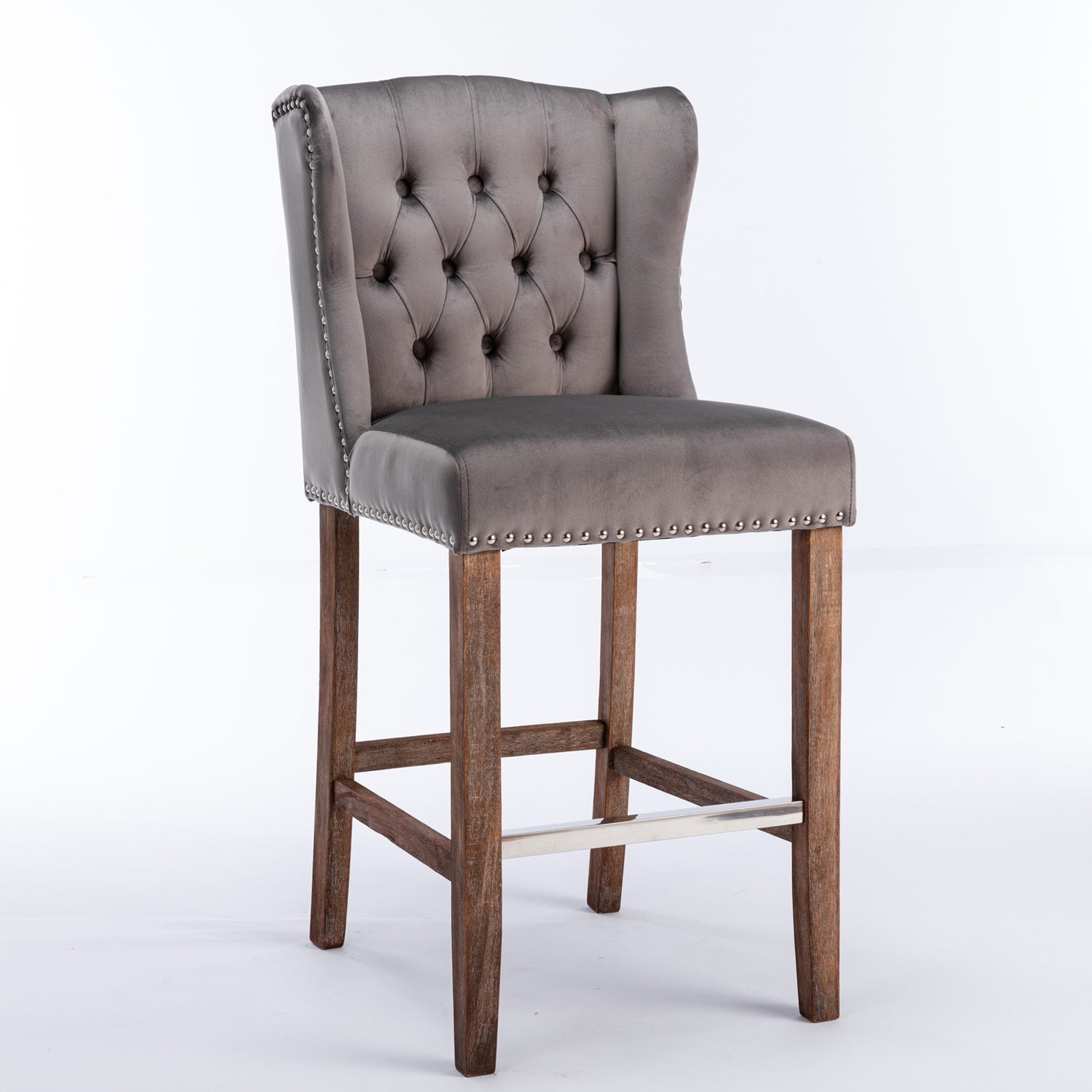 A&A Furniture Counter Height Bar Stools Upholstered 27" Seat Height Barstools Wingback Breakfast Chairs