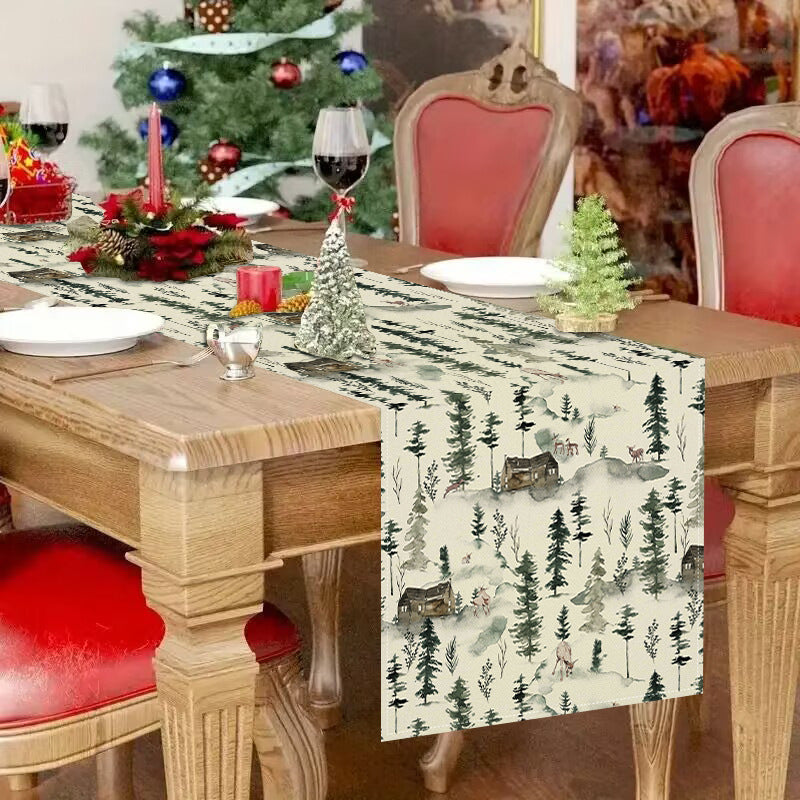 Christmas table flag holiday table decoration tablecloth pad printed reindeer tablecloth tea flag