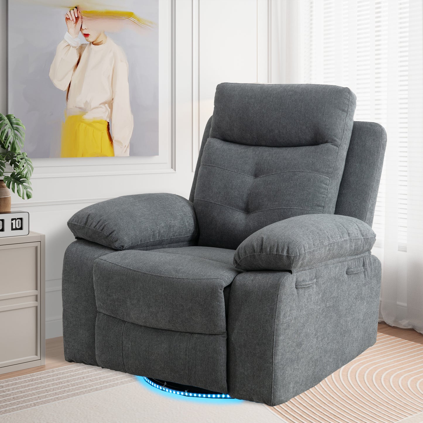 270 degree rotating electric recliner speaker with LED light, USB+C charging port, extendable foot pedal, adjustable backrest