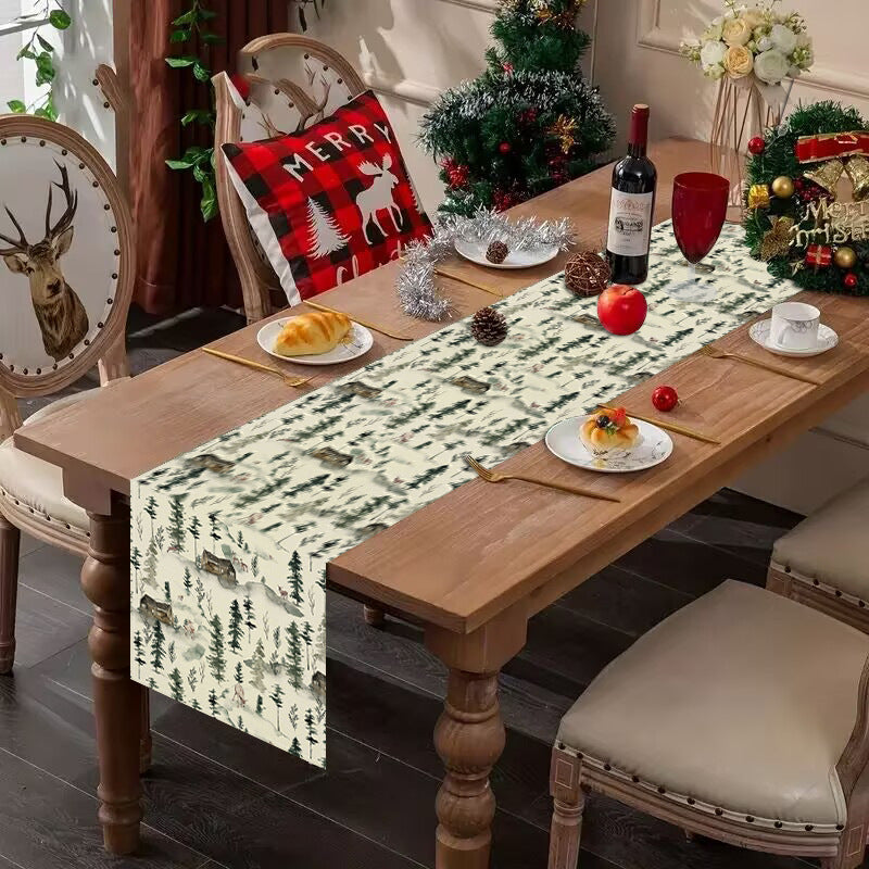 Christmas table flag holiday table decoration tablecloth pad printed reindeer tablecloth tea flag