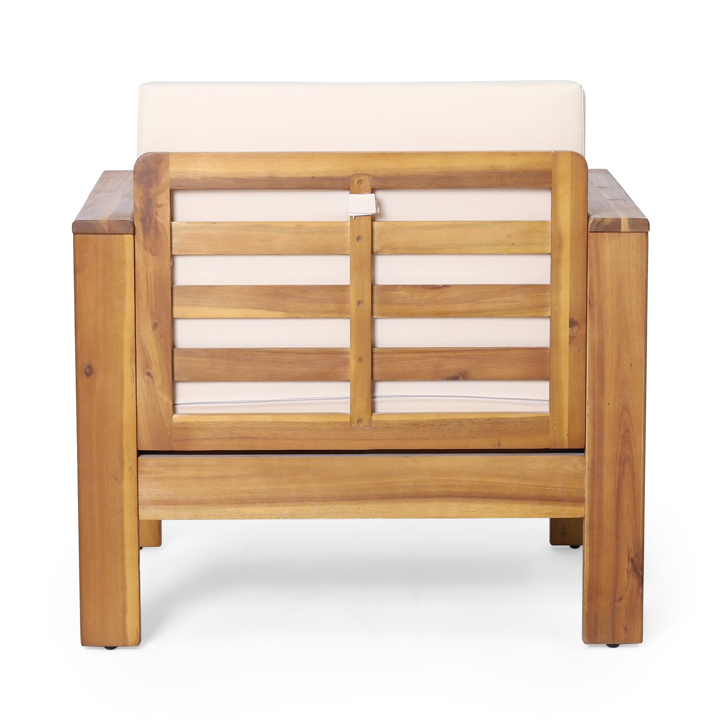 ( Set of 2) Outdoor Acacia Wood Club Chairs with Cushions, Teak+Beige, 27.75"D x 32"W x 27.75"H