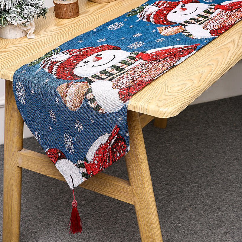 Knitted tassel cartoon table flag Santa Claus snowman tablecloth dining table decoration insulation pad