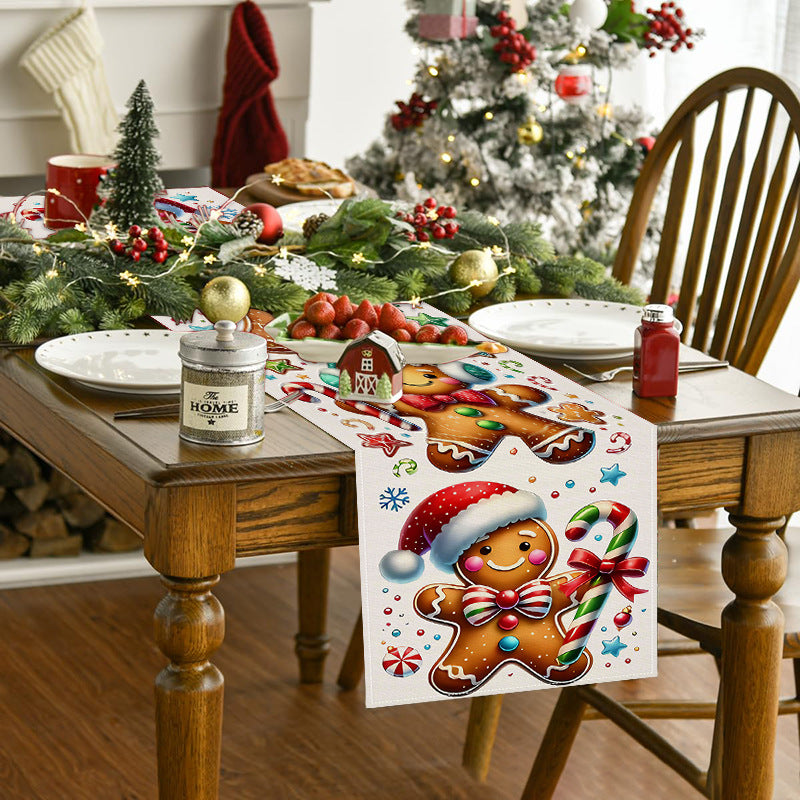 New Gingerbread Man Table Flag Christmas Party Decoration Tablecloth Mat Living Room Dining Room Tablecloth Printed Tea Table Fabric