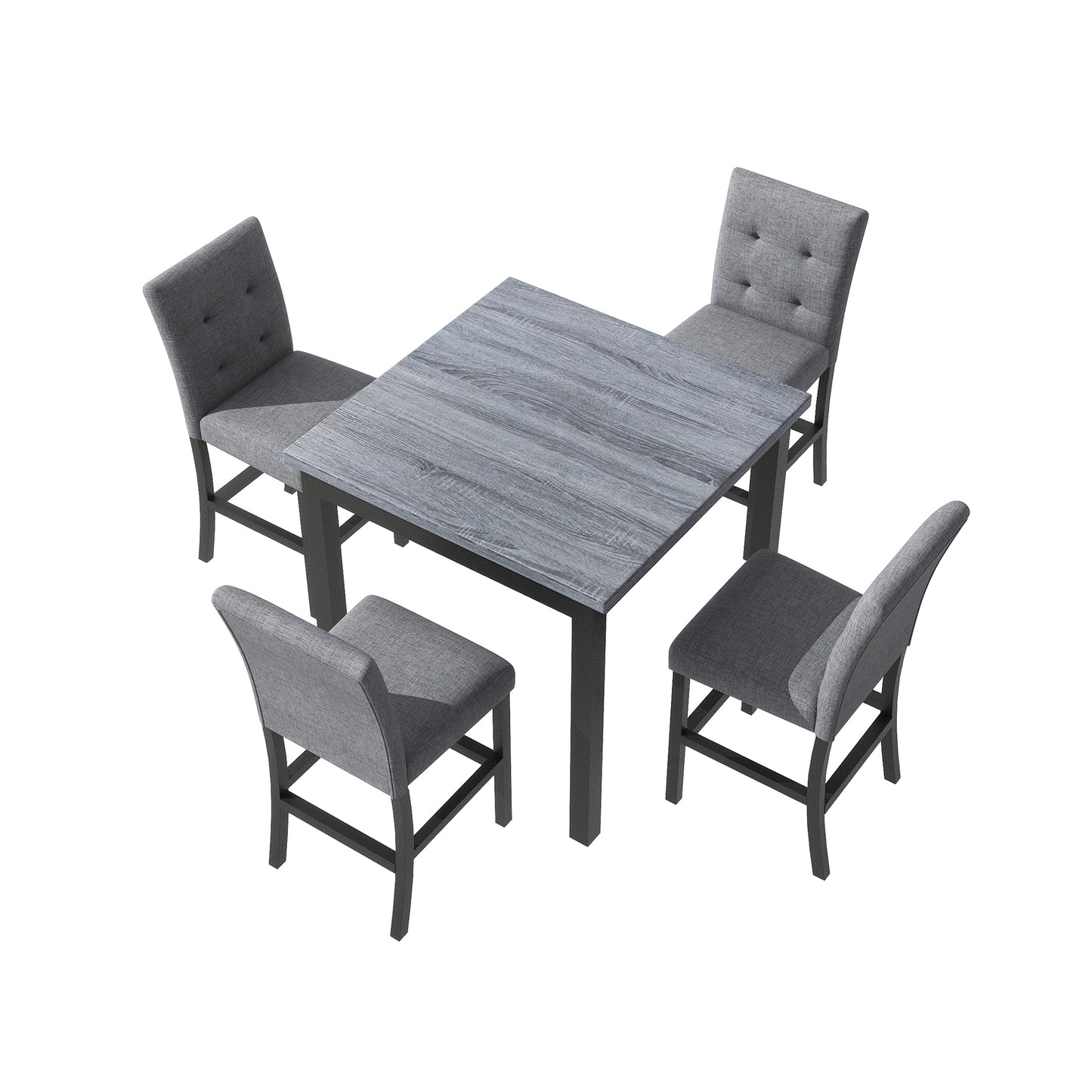 TOPMAX 5-piece cabinet dining table set, wooden square dining table and chairs, and 4 soft cushioned high back chairs in black