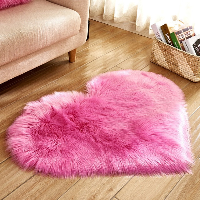 Love Heart Rugs Artificial Wool Hairy Carpet Faux Floor Mat Fur Plain Fluffy Area Rug Soft Living Room Carpet Bedroom Floor Mat