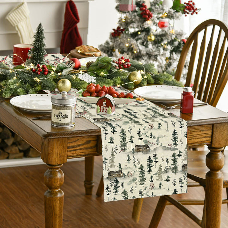 Christmas table flag holiday table decoration tablecloth pad printed reindeer tablecloth tea flag