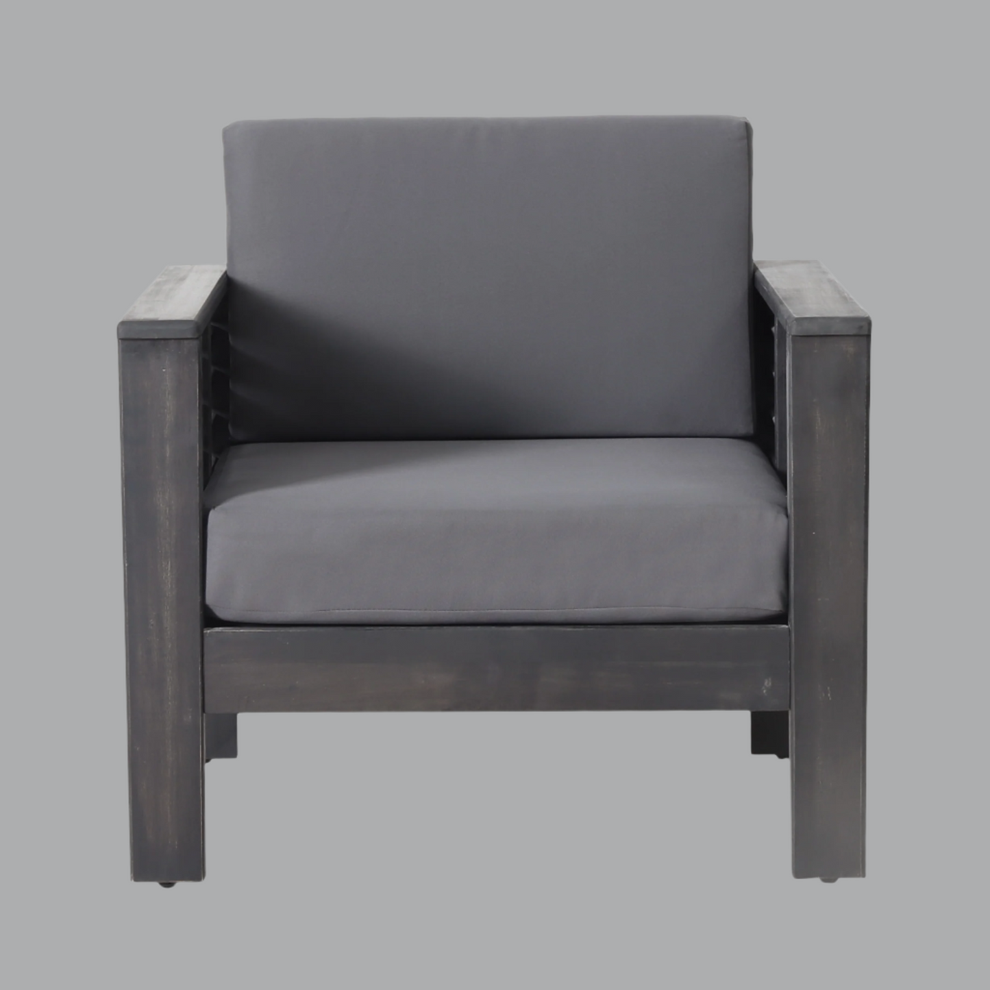 ( Set of 2) Outdoor Acacia Wood Club Chairs with Cushions, Dark Gray, 27.75"D x 32"W x 27.75"H