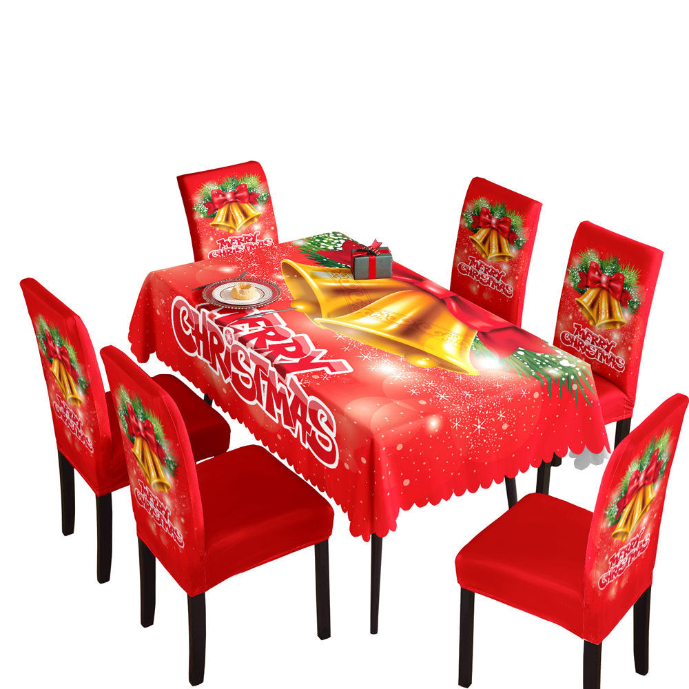 Christmas Waterproof Printed Tablecloth Restaurant Home Printed Chair Cover Christmas Tablecloth Chair Cover Decorative Set