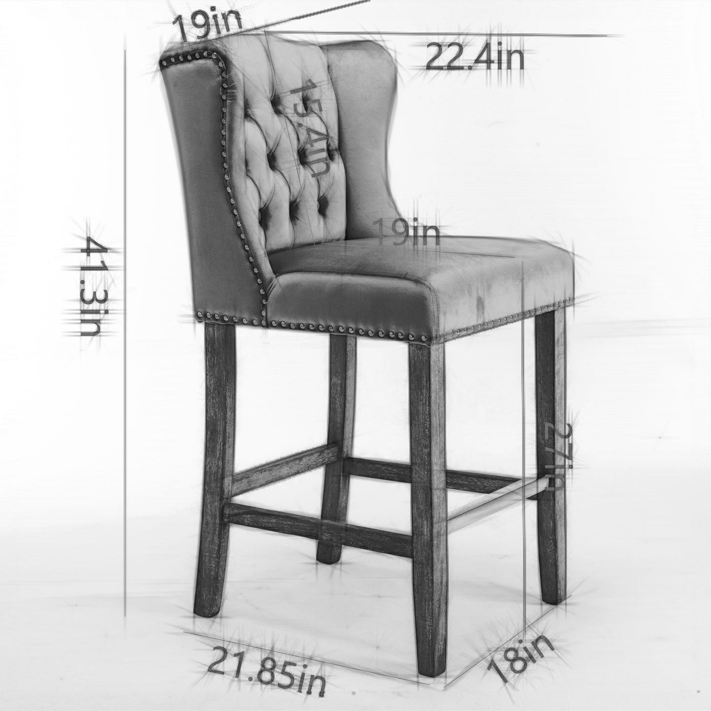 A&A Furniture Counter Height Bar Stools Upholstered 27" Seat Height Barstools Wingback Breakfast Chairs