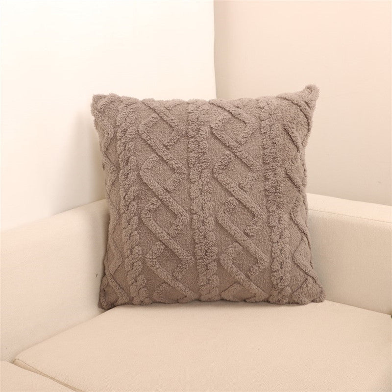 Modern Simple Plush Pillowcase Office Sofa Plain Jacquard Super Soft Flannel Back Cover Large Pillowcase