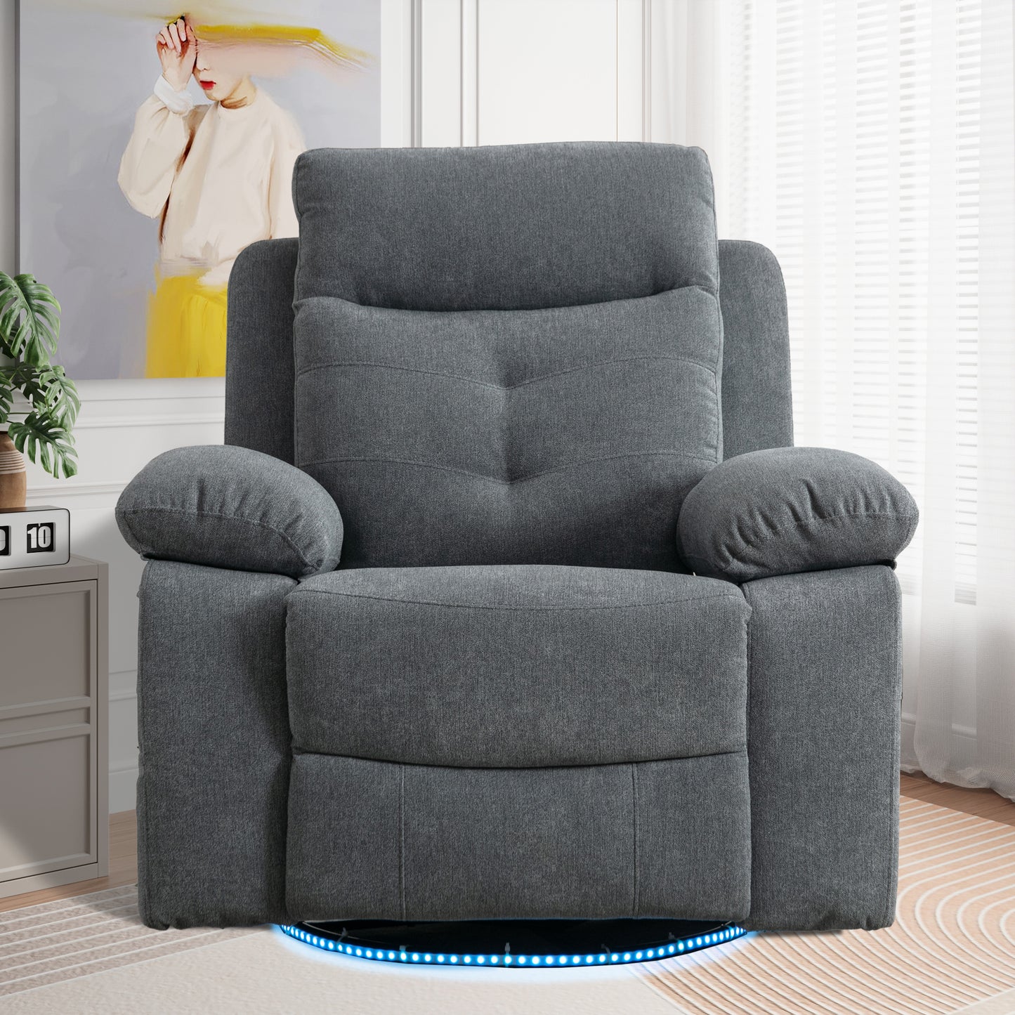 270 degree rotating electric recliner speaker with LED light, USB+C charging port, extendable foot pedal, adjustable backrest