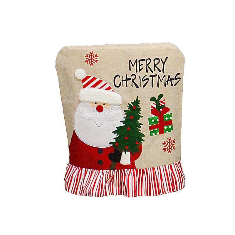 Christmas Chair Cover Embroidered Elderly Snowman Chair Cover Linen Lace Chair Cover Backrest Cushion Decoration