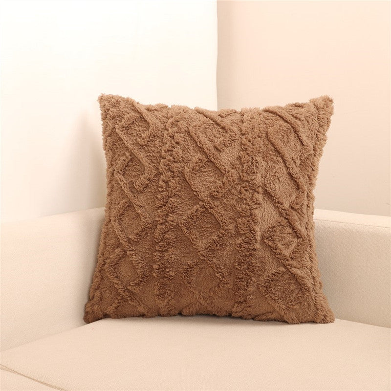 Modern Simple Plush Pillowcase Office Sofa Plain Jacquard Super Soft Flannel Back Cover Large Pillowcase