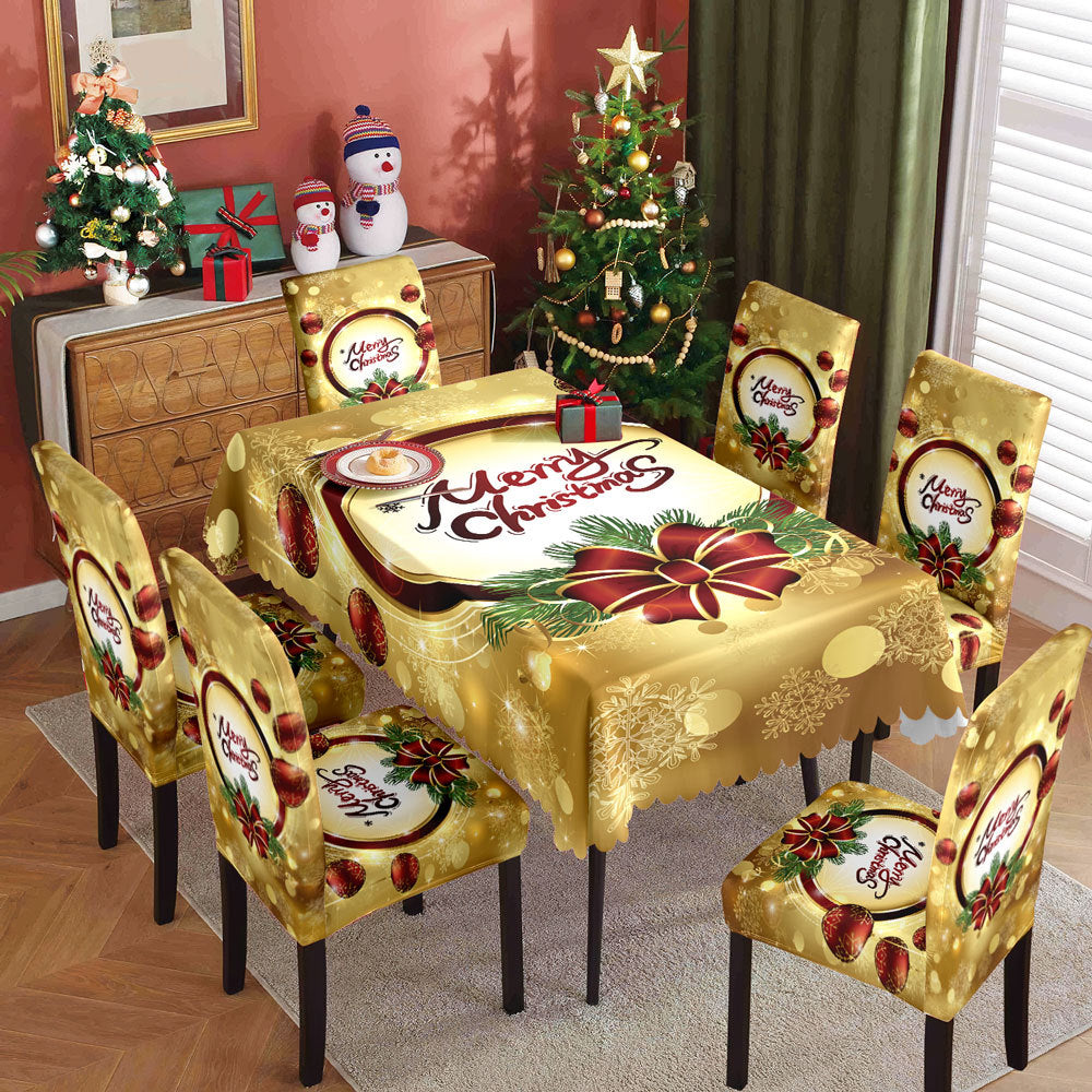 Christmas Waterproof Printed Tablecloth Restaurant Home Printed Chair Cover Christmas Tablecloth Chair Cover Decorative Set