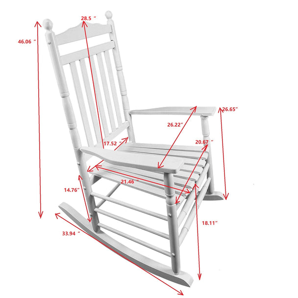 White Wood Rocking Chair 18.11” floor to seat.