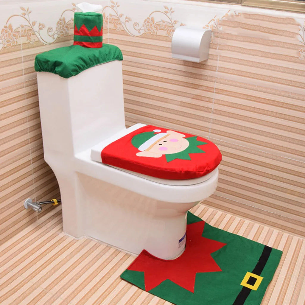 Christmas Cover Santa Claus Toilet Seat And Tissue Cover Set Christmas Decorations for Bathroom