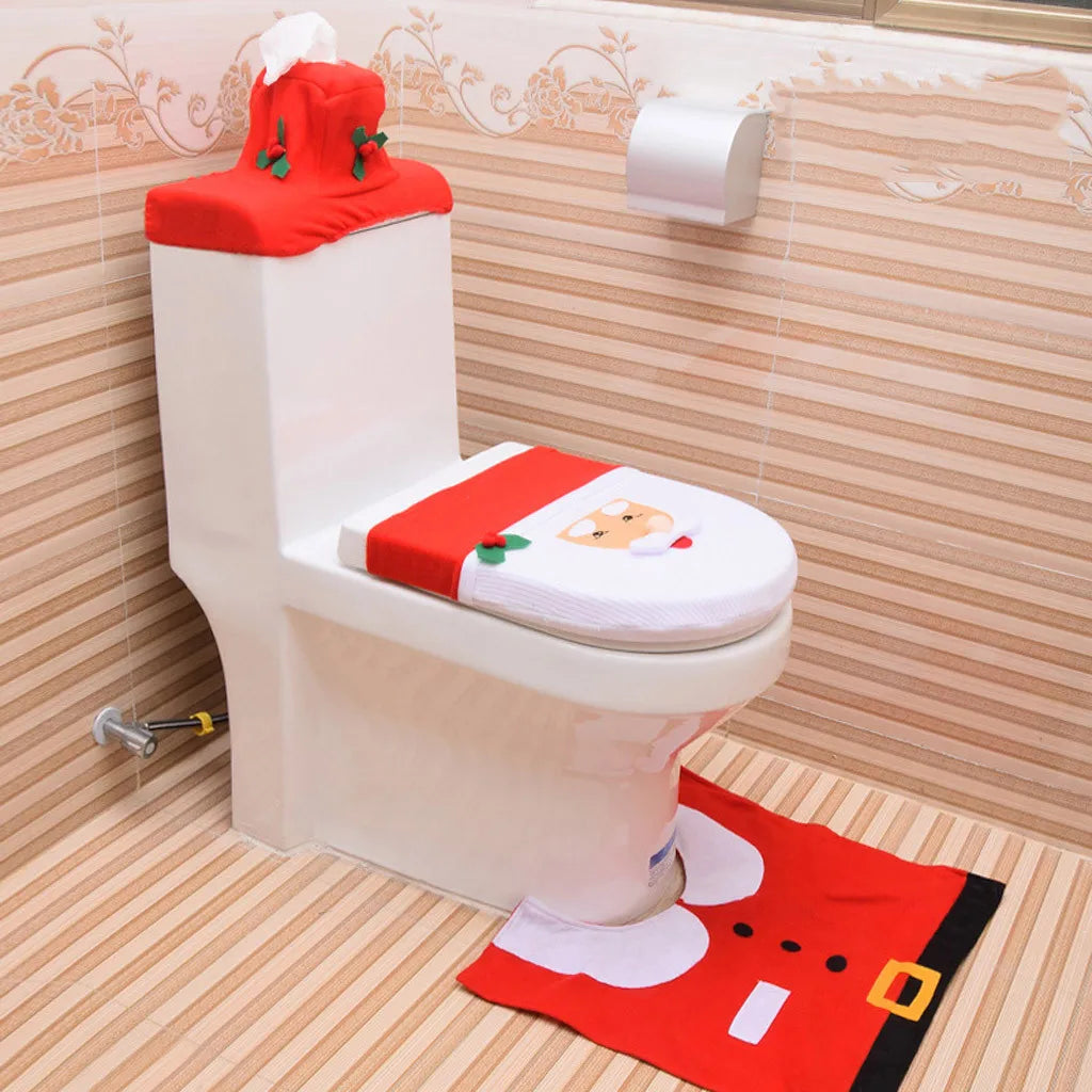 Christmas Cover Santa Claus Toilet Seat And Tissue Cover Set Christmas Decorations for Bathroom