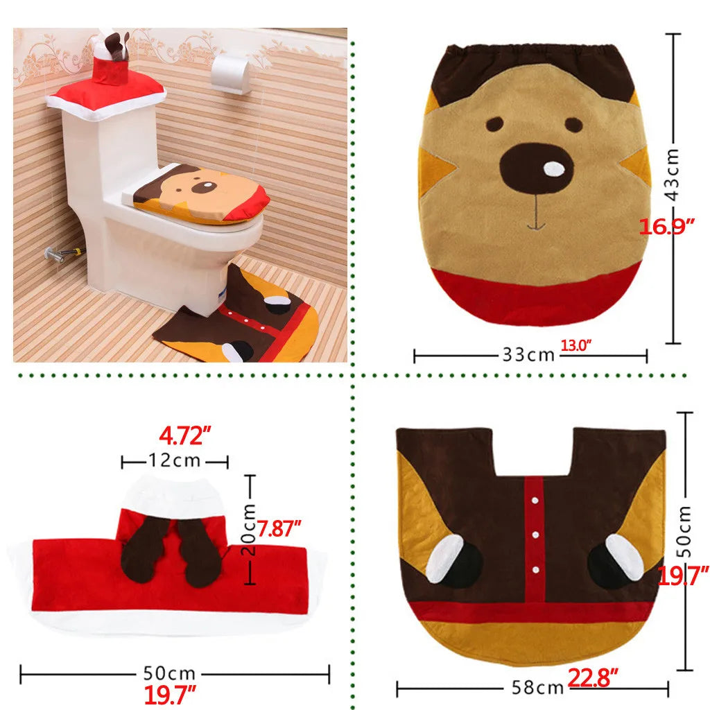 Christmas Cover Santa Claus Toilet Seat And Tissue Cover Set Christmas Decorations for Bathroom