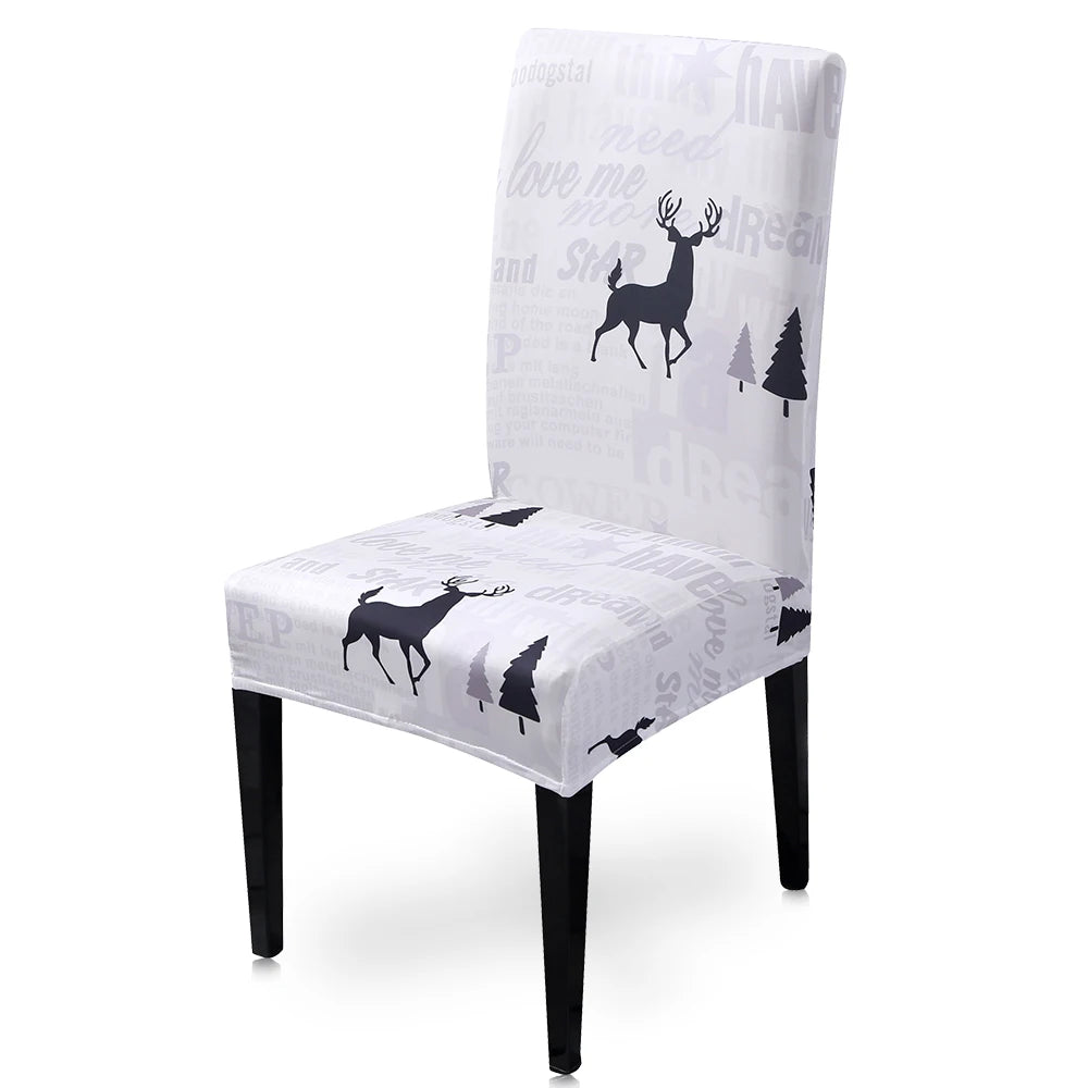 Chair cover, white with black deer 